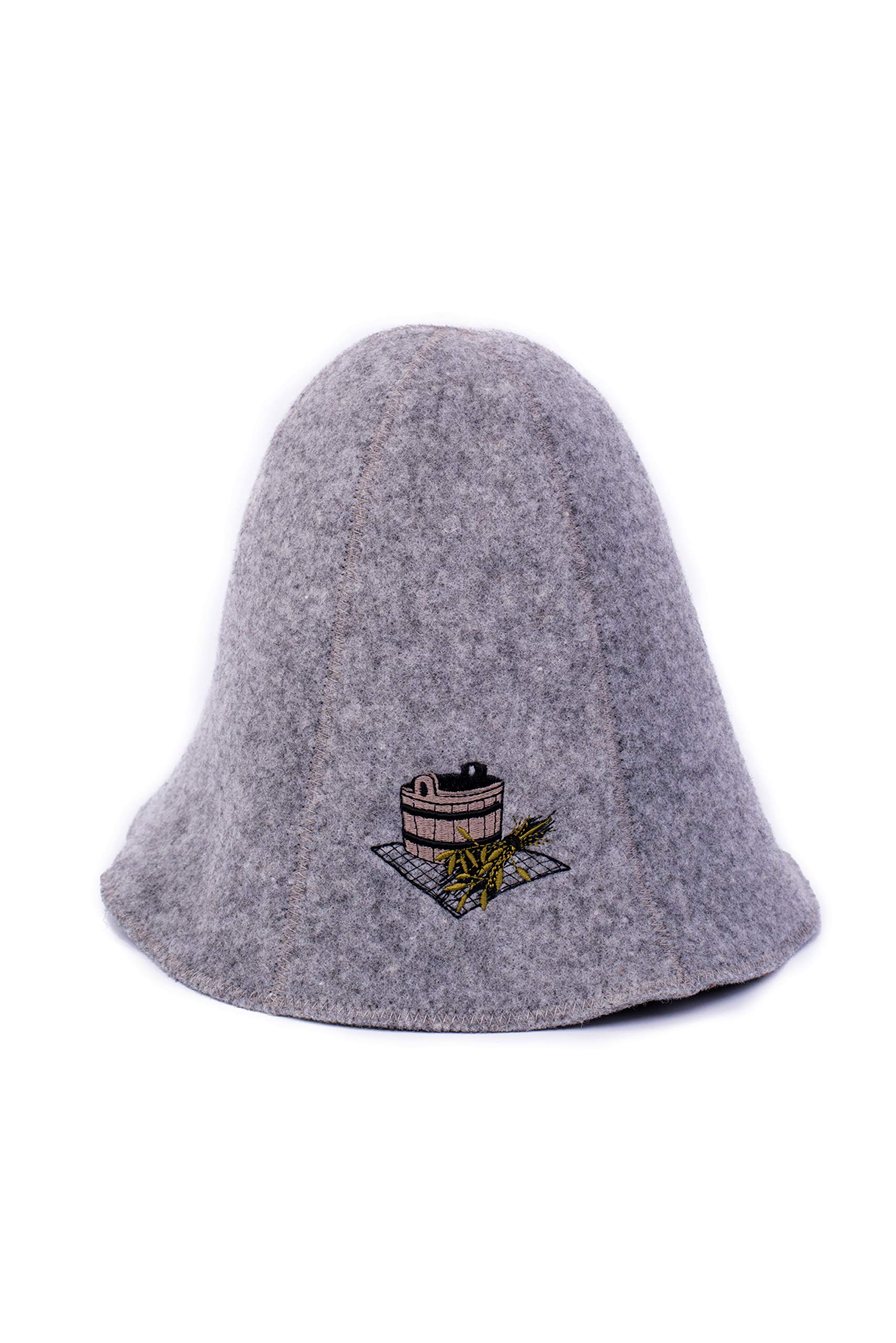 Ger3as Sauna Hat Wool and Polyster Felt with Embroidery for Men and Women, Wellness Cap Premium Quality (UK, Numeric, 6 7/8, 7 1/2, Bath Broom and Tub)
