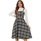 Allegra K Women Plaid Dresses Overall Vintage Sleeveless A-Line Suspender Dress Casual Pinafore Dress