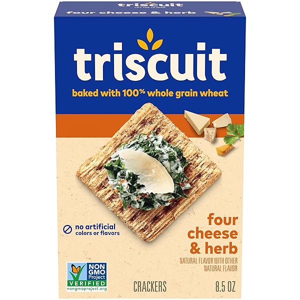 TRISCUIT FOUR CHEESE & HERB WHOLE GRAIN WHEAT CRACKERS, LUNCH SNACKS, SNACK CRACKERS, 8.5 OZ