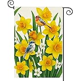 Baccessor Spring Summer Daffodils Garden Flag 12.5 x 18 Inch Double Sided Burlap Bluebirds Yellow Flower Green Leaf Farmhouse Small Yard Flag Summer Holiday Seasonal Outdoor Outside Decoration