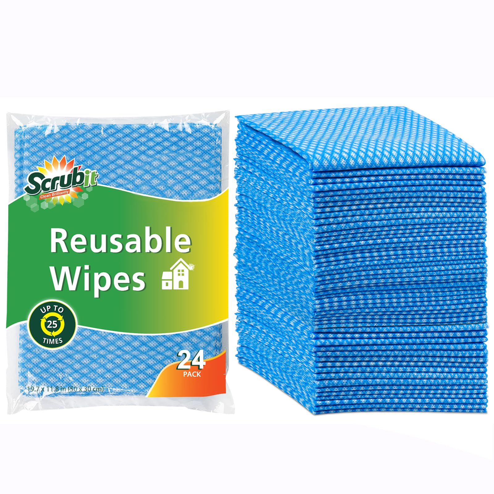 Photo 1 of SCRUBIT Reusable Handy Wipes – Cleaning Cloth for House and Office - Dish Cloths for Washing Dishes - Multi Purpose Cleaning Towels (12 x 20 in) 24 Pack