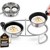 Eggssentials Egg Poacher Insert Stainless Steel Poached Egg Cooker Eggs Poaching Cup PFOA Free Egg Poachers Nonstick, 6.25" Rack Compatible with Skillet Instant Pot Pressure Cooker, 2 Poached Cups