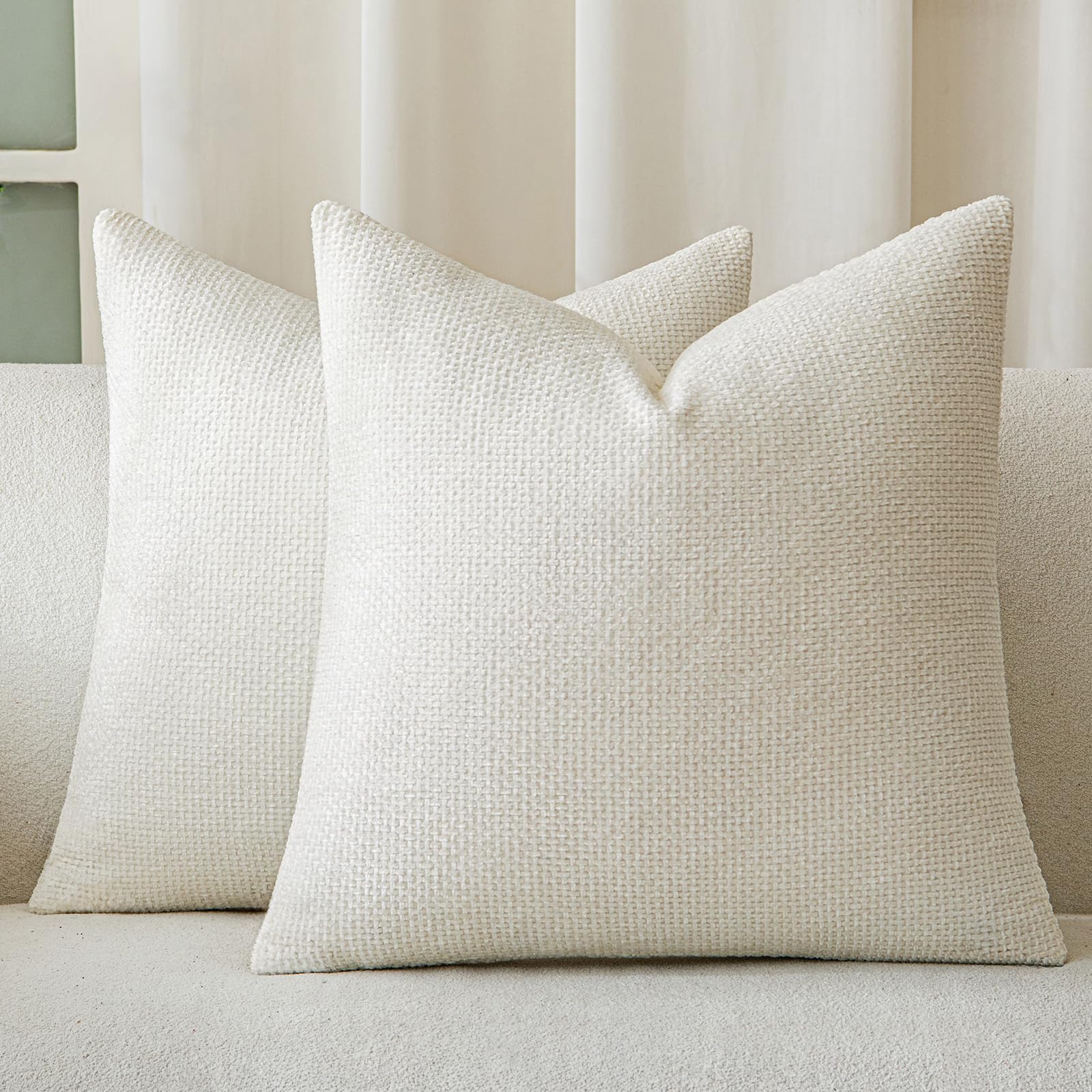Photo 1 of a moment Ivory Chenille Throw Pillow Covers 22x22 Inch Pack of 2 Modern Decorative Throw Pillow Covers Farmhouse Cross Covers Home Decor for Sofa Bedroom Living Room