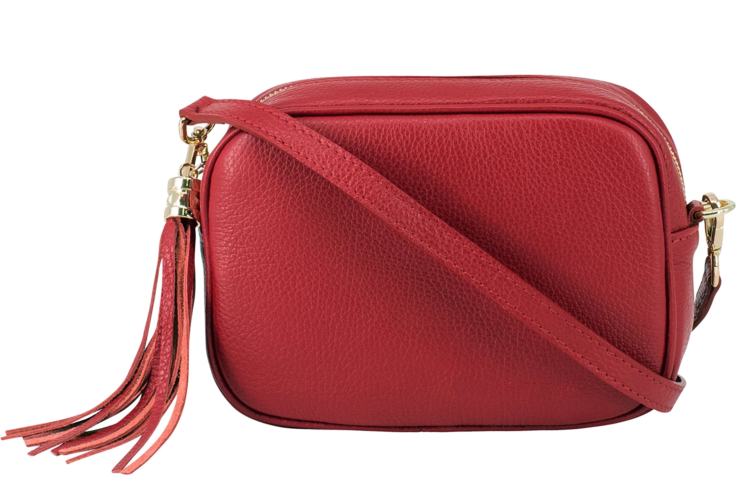 Montte Di Jinne - 100% Made in Italy - Soft Leather Leather Women's Cross Body Bag with Tassel key Ring (Red)