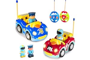 HAKTOYS Remote Control Cartoon Police and Racing Cars: RC Toys for Toddlers Kids Boys and Girls - Set of 2 Vehicles for Simultaneous Play