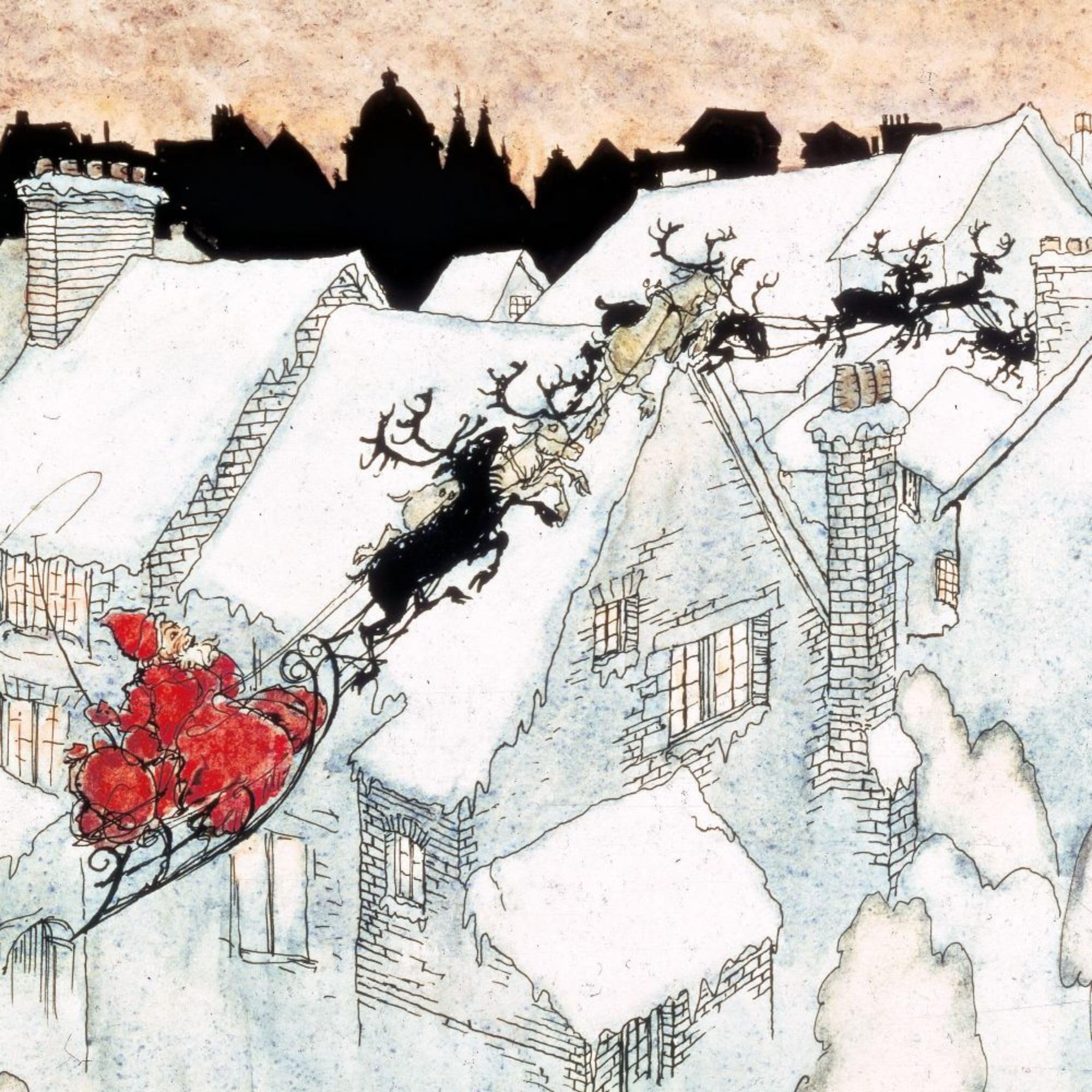 Museums & Galleries Charity Christmas Cards - Pack of 8 Christmas Greeting Cards with Envelopes - Festive Santa & Reindeer - 'So Up To The House-Top' by Arthur Rackham - Supporting UK Charities
