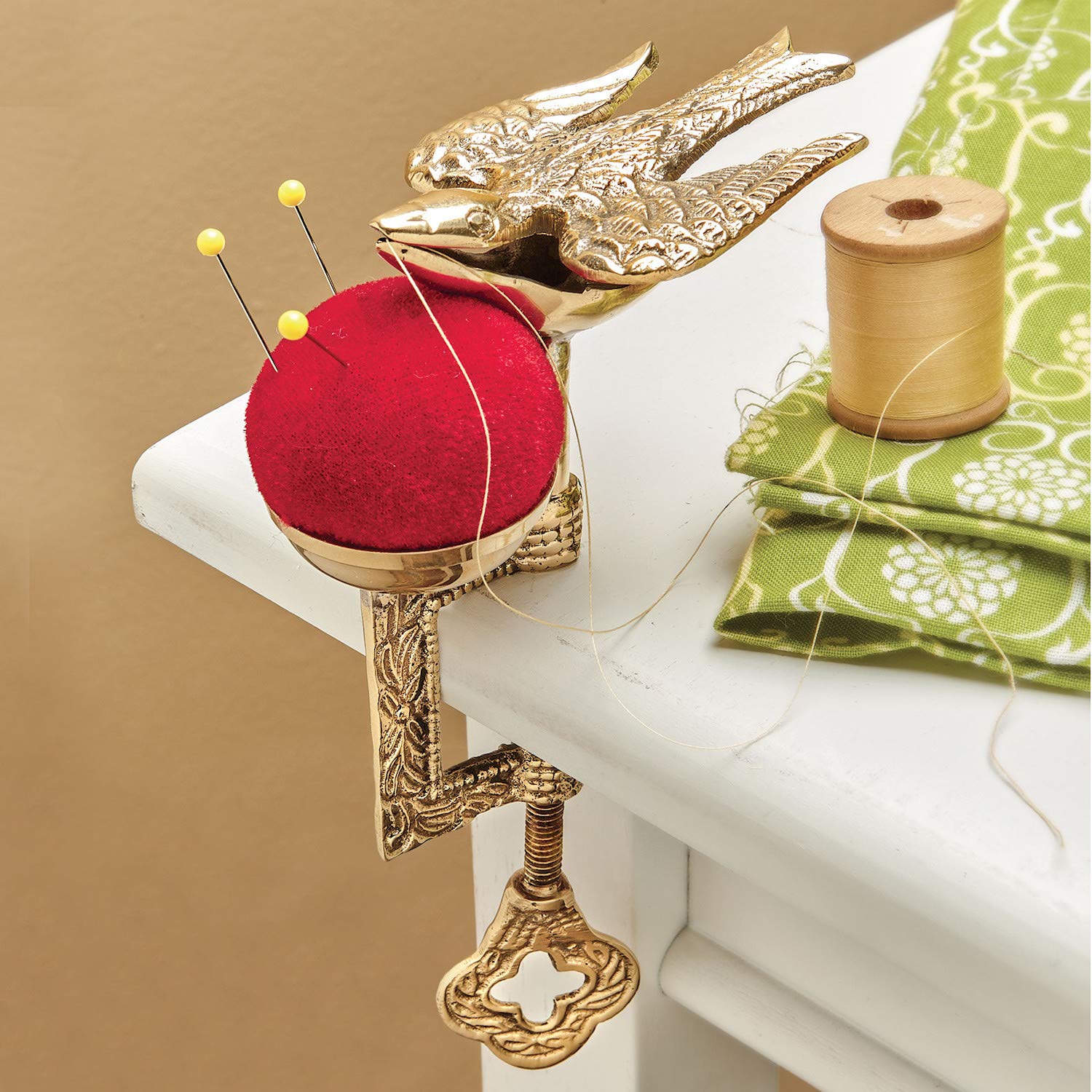 Solid Brass Replica Victorian Bird Sewing Clamp Pincushion by INsideOUT