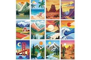 12 Packs Pre Drawn Canvas to Paint for Adults, Pre Printed Canvas, Pre Stretched Canvas Outline Painting Boards for Beginners