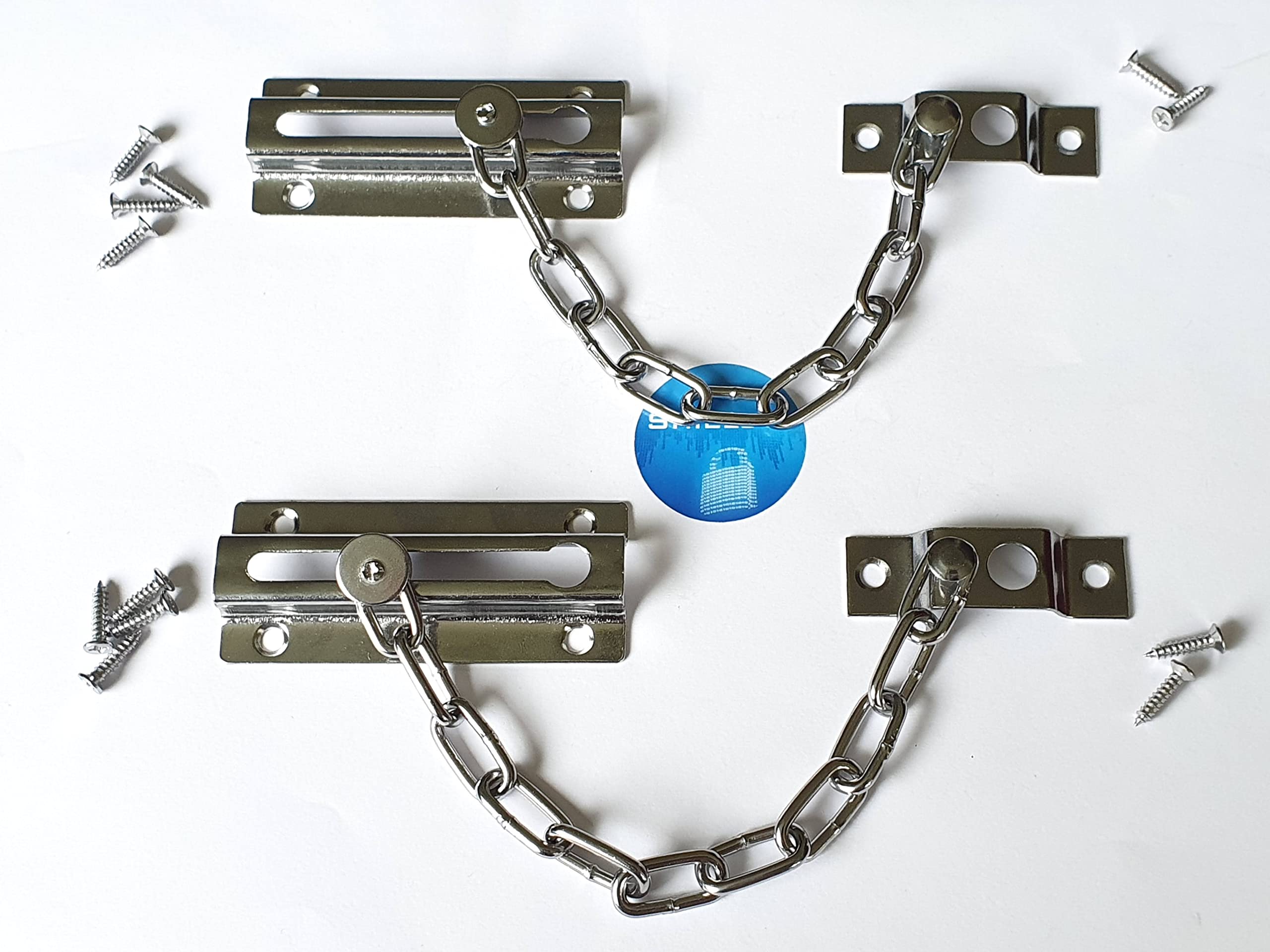 ShieldUp Door Security Chains - Strong Chrome Plated Steel - Pack of 2