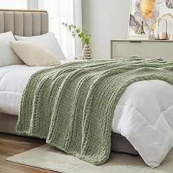 Amélie Home Chunky Knit Blanket Throw, Thick Soft
