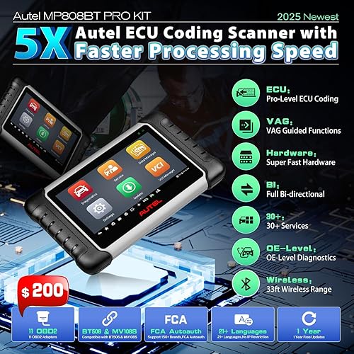 Autel MaxiPRO MP808BT PRO Scanner Kit - 2 Years Updates, ECU Coding, 3000+ Tests, 150+ Makes FCA AutoAuth