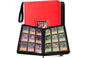 FORZAROCKET 9-Pocket Card Zip Binder – Holds 360 Cards | Side-Loading, Ringless, Double-Sided Pages | TCG Card Storage Album with Card Display Window & Wristband (Red & White)