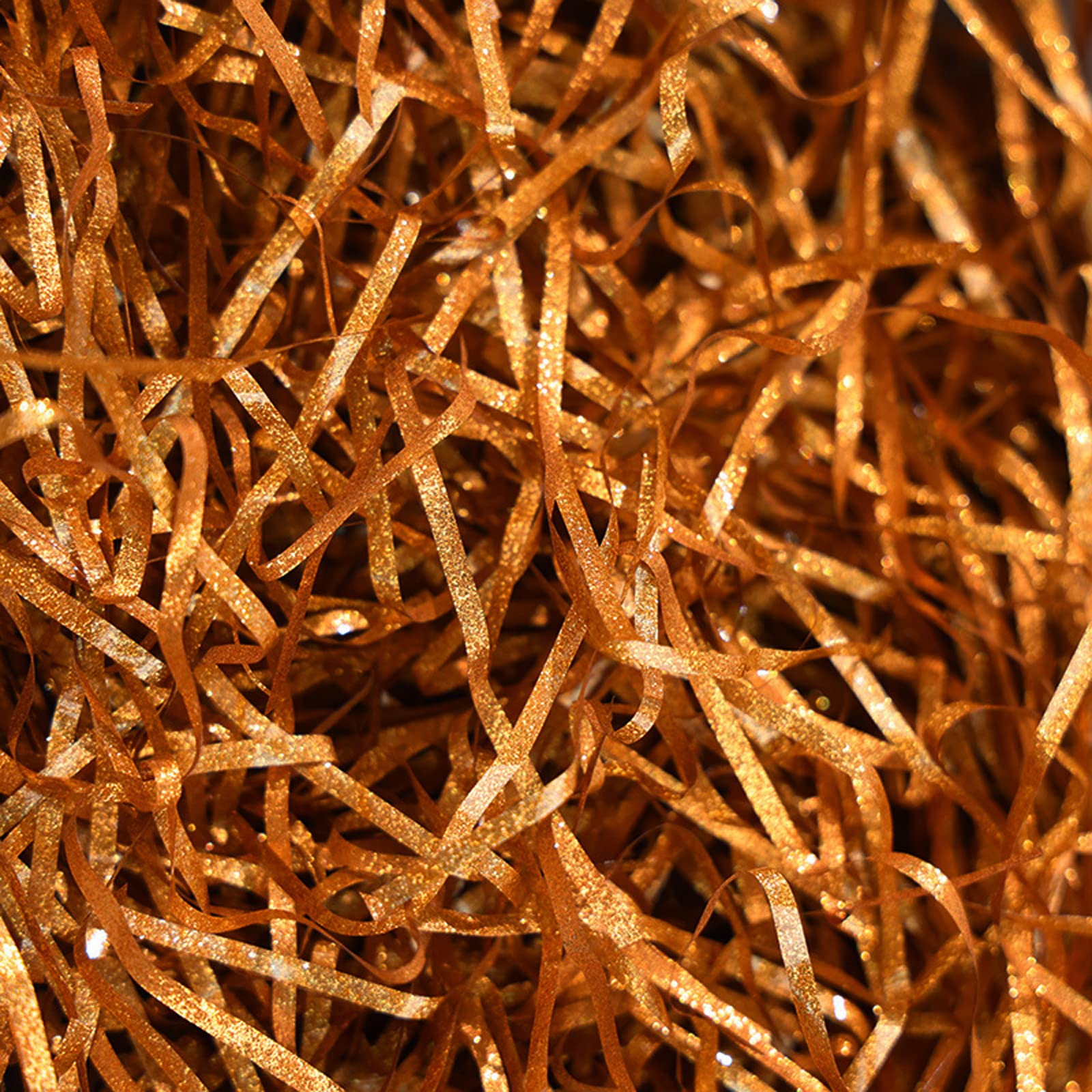 Glitter Shredded Tissue Paper 200g, Raffia Gift Filler Paper Shreds Box Basket Grass Craft Raffia Ribbon for Boxes Packaging Decoration Easter Hamper Basket Filling (Glitter Amber Gold)