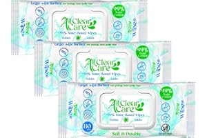 All Clear Care Baby Wipes, Unscented Wipes for Sensitive Skin, Large Soft Durable & 99% Water Based, Gentle & Hypoallergenic for Babies & Adults, Vitamin E and Aloe, Flip Top Lid, 3 Pack (240 Wipes)