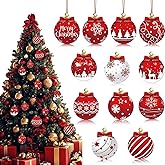 12pcs Wooden Christmas Ornaments Xmas Light Ball Hanging Decorations Christmas Tree Hanging Ornaments with Winter Snowflake Designs Xmas Light Ball Hanging Decorations for Holiday Party Supplies