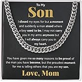 FG Family Gift Mall To My Son From Mom, Son Gifts From Mom and Dad, Mother and Son Necklace, Birthday Gift For My Son Graduation Christmas Cuban Link Chain Necklace Present