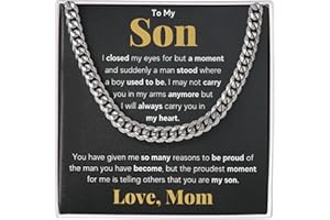FG Family Gift Mall To My Son From Mom, Son Gifts From Mom and Dad, Mother and Son Necklace, Birthday Gift For My Son Graduation Christmas Cuban Link Chain Necklace Present