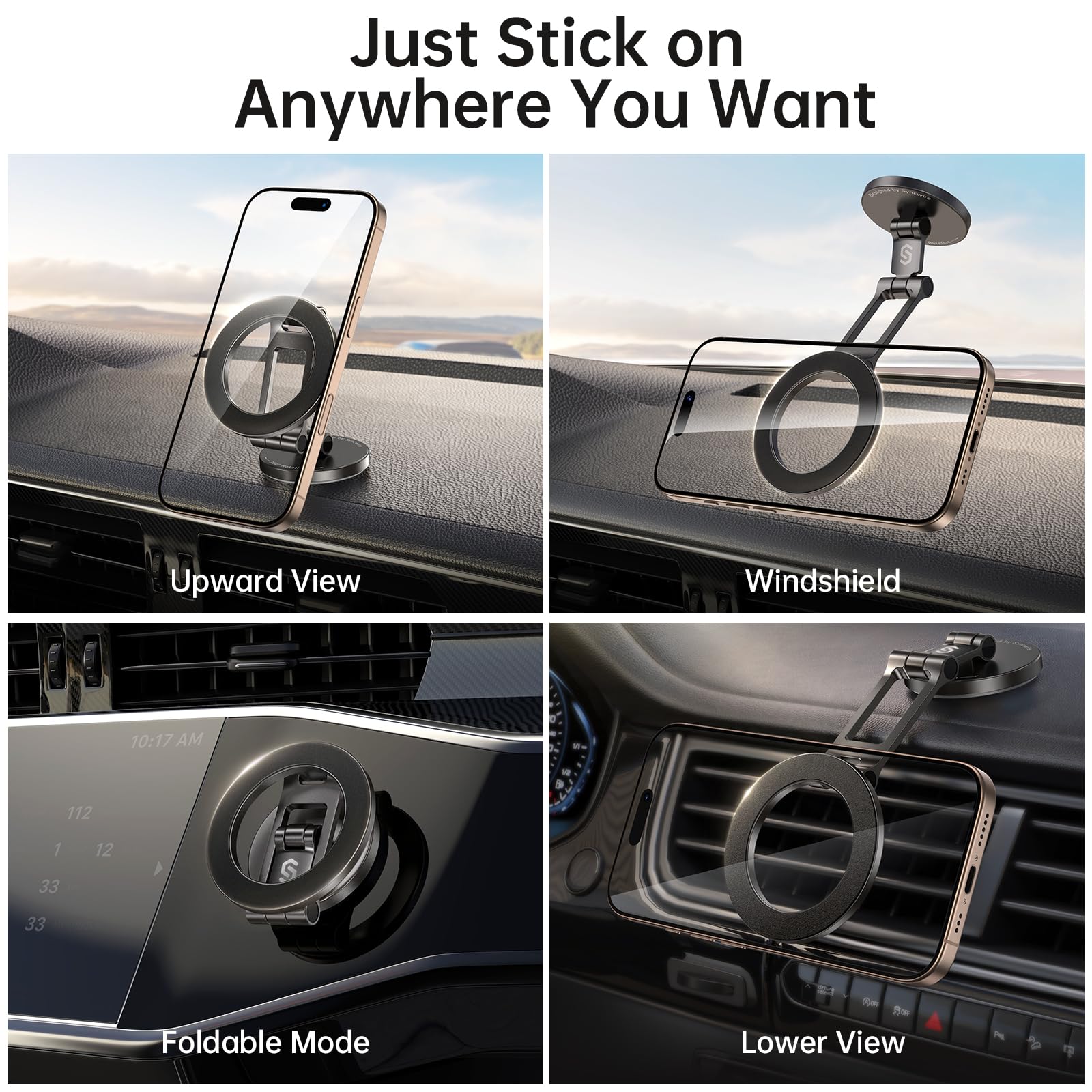 Syncwire Fits MagSafe Car Mount for Car Dash&Tesla Screen[All-Metal] Magnetic Phone Holder, [Flexible Three-axis]360° Rotation Car Mount Strong Magnets Car Phone Holder for iPhone 17 16 15 14 Pro Max