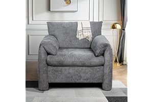 Miscoos Chenille Oversized Armchair-Modern Accent Chair & Single Sofa Lounge, 34'' Wide, Comfortable Seating for Living Room & Bedroom, Grey