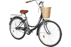 Brightpeak Beach Cruiser Bike for Women & Men - 24" & 26" Comfort Bike with Front Basket & Rear Rack, High-Carbon Steel Frame, Adjustable Seat - Multi-Color Options