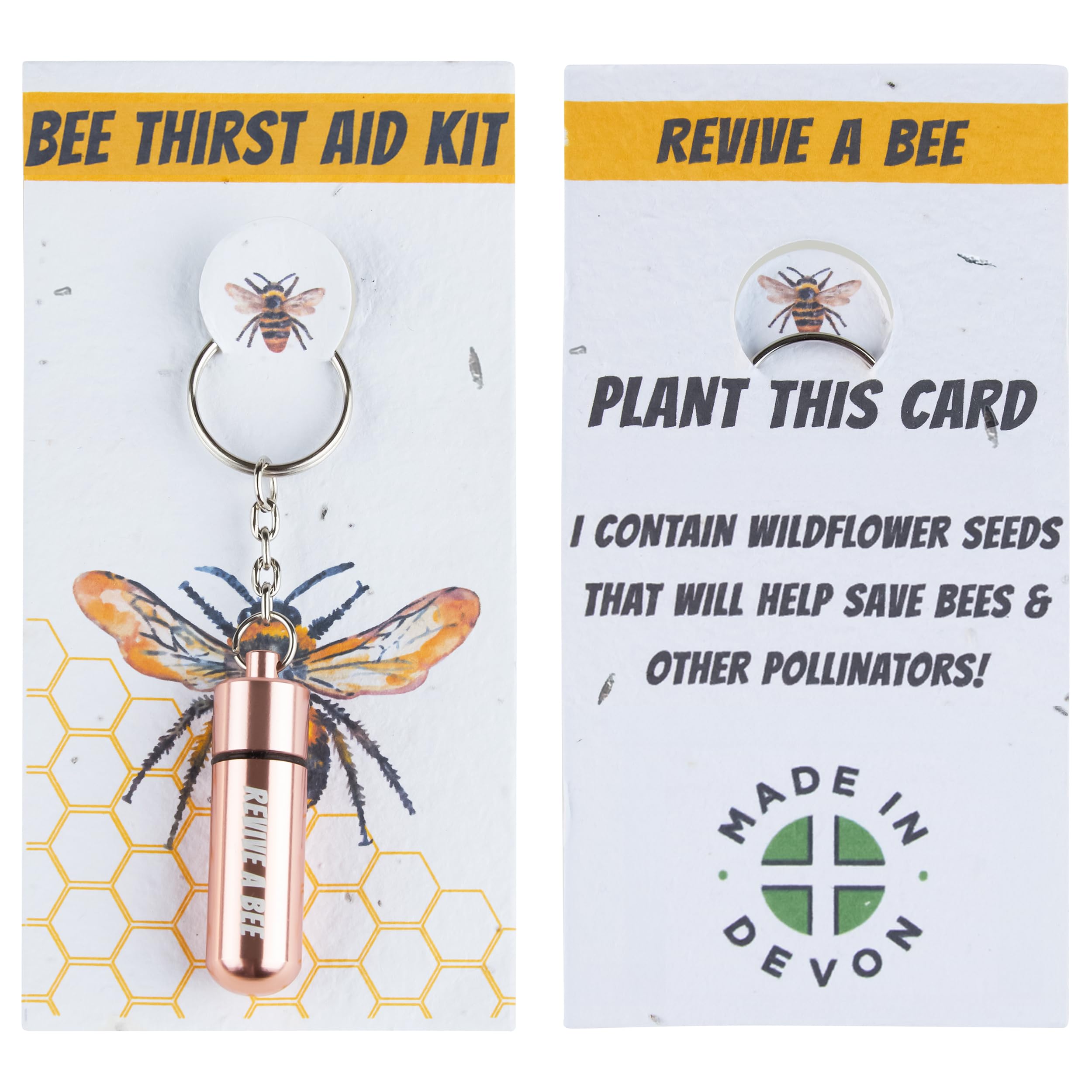 Revive a Bee Rose Gold Bee Revival Kit, Keyring with Sugar Syrup & Plantable Packaging to Rescue Bees, Perfect Gifts for Nature Lovers