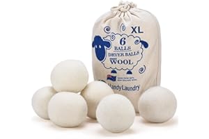 Handy Laundry Wool Dryer Balls - Natural Fabric Softener, Reusable, Reduces Clothing Wrinkles and Saves Drying Time, Better Alternative to Plastic Balls and Liquid Softener (Pack of 6)