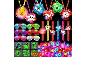 OLIXMLYA 72 PCS Halloween Party Favors for Kids, Halloween Glow in the Dark Toys Rotating LED Necklaces Bracelets Flash Rings Goodie Bag Fillers for Halloween Party Classroom Prizes Trick or Treats Gifts