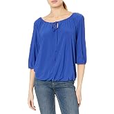 Star Vixen Women's Elbow-Sleeve Peasant Top with Keyhole Tie