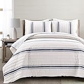 Lush Decor Farmhouse Stripe Reversible Cotton Quilt King Size 3 Piece Set Navy - Farmhouse Bedding Set King Quilt - Striped Bedding
