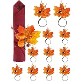 Patelai 12 Pcs Thanksgiving Napkin Rings Autumn Maple Leaf Napkin Holder | with Red Berry Pumpkin, Fall Napkin Holder for Table Thanksgiving Dinner Autumn Harvest Banquet Farmhouse Holiday Party Decor