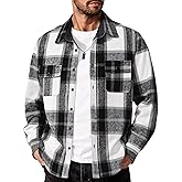 COOFANDY Men's Flannel Shirts Long Sleeve Cotton Plaid Shirt Jacket Casual Button Down Shirt with Pockets