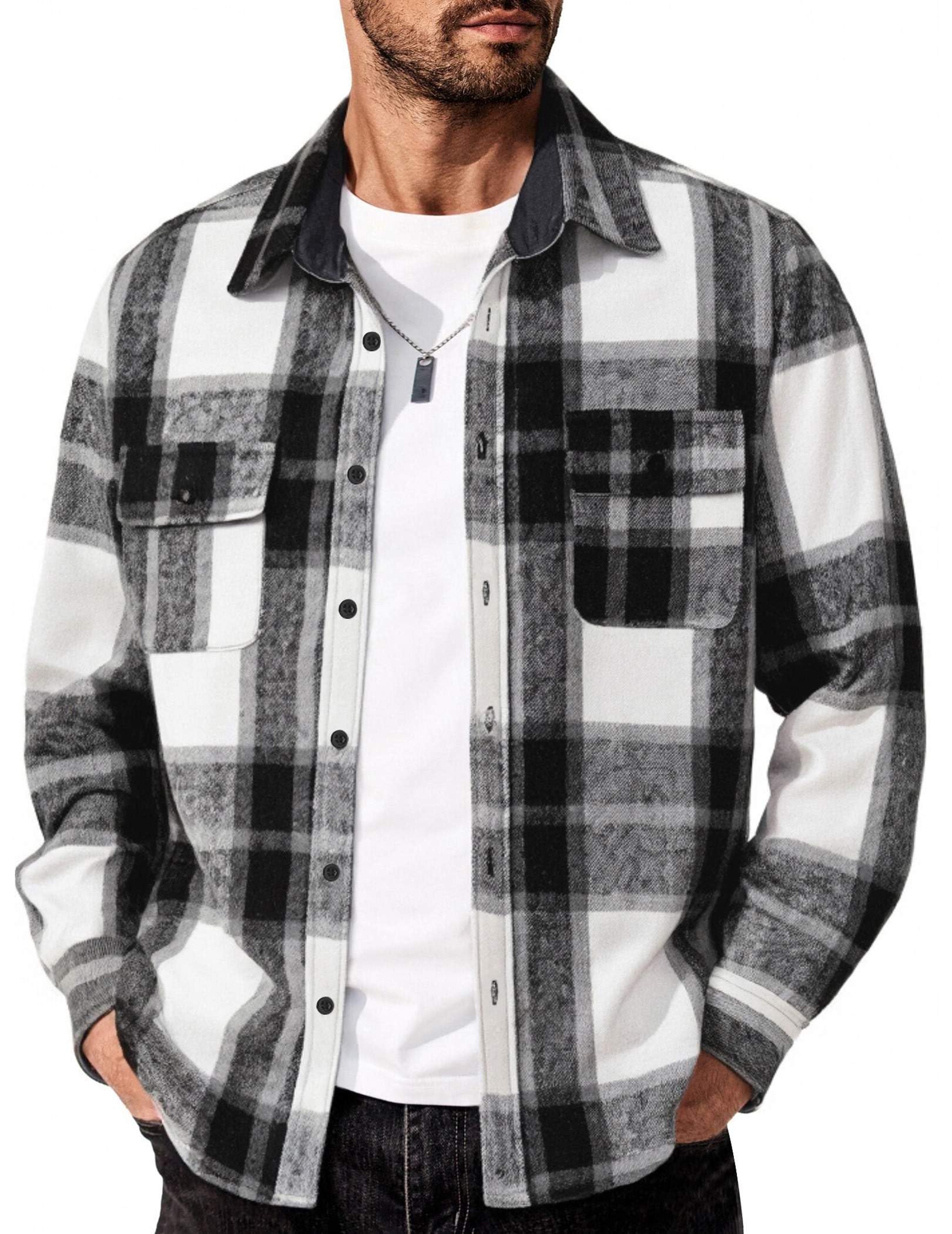 COOFANDY Men's Flannel Shirts Long Sleeve Cotton Plaid Shirt Jacket Casual Button Down Shirt with Pockets