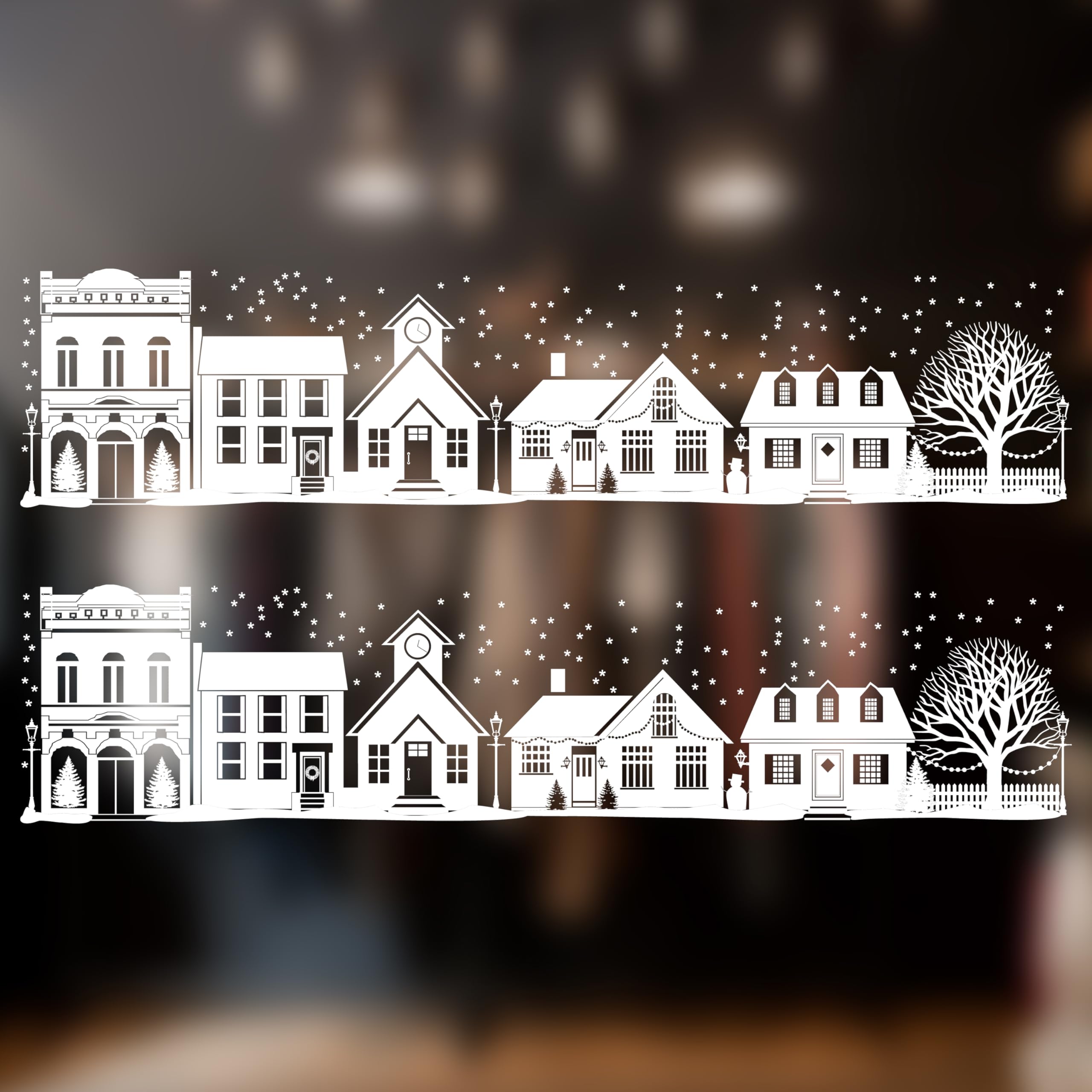 2 x Large Christmas Window Sticker - Christmas Winter Village Street Scene Window Border - Seasonal Window Cling Display and Decoration