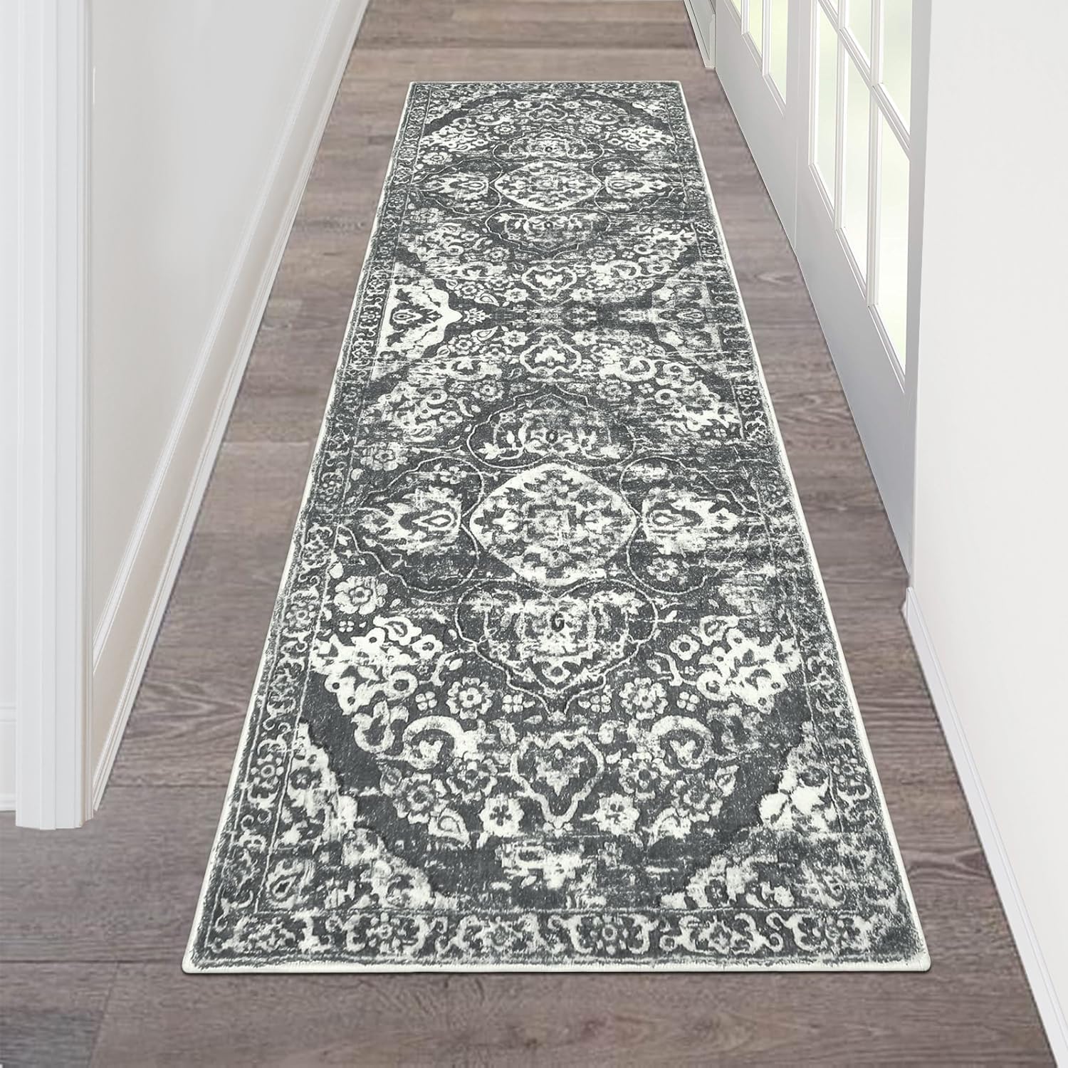 Photo 1 of HEBE Hallway Runner Rug 2'x6' Washable Vintage Distressed Area Rugs Non Slip Laundry Rug Runner Boho Floor Carpet Runners for Hallways Entryway Laundry Room Kitchen Bathroom