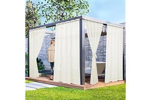 Laseniewa 2 Panels Outdoor Sheer Curtains for Patio, Non-See-Through Ivory Privacy Curtains for Patio Waterproof, Indoor Outdoor Drapes for Gazebo Pergola Balcony Pool Spa, 52 x 84 inch