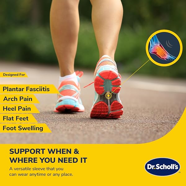 DR. SCHOLL’S COMPRESSION ARCH SLEEVES WITH MASSAGING GEL, BREATHABLE FABRIC, ARCH SUPPORT SLEEVE FOR FOOT PAIN RELIEF, 2 REMOVABLE RIGID INSERTS (2-PACK)