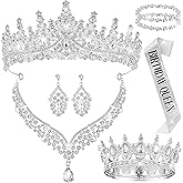 Tondiamo 8 Pcs Crowns and Tiaras Jewelry Sets Costume Jewelry for Women Crystal Earrings Necklace Bracelet Rhinestone Queen Headband Birthday Wedding Bridal Pageant Party Ceremony Cake Topper