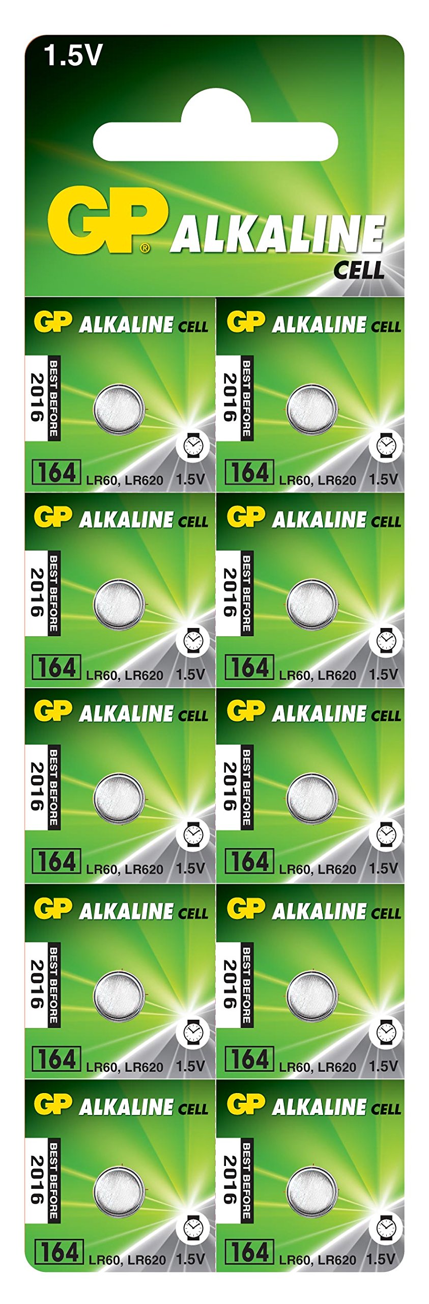 GP Blister 164 °F U10 Alkaline Batteries AG1/LR60 (1.5 V, 10-Pack)