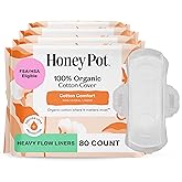 The Honey Pot Company - 80ct - Non-Herbal Heavy Panty Liners for Women w/Wings - Organic Cotton Cover & Ultra-Absorbent Core - Sanitary Pads - Feminine Care