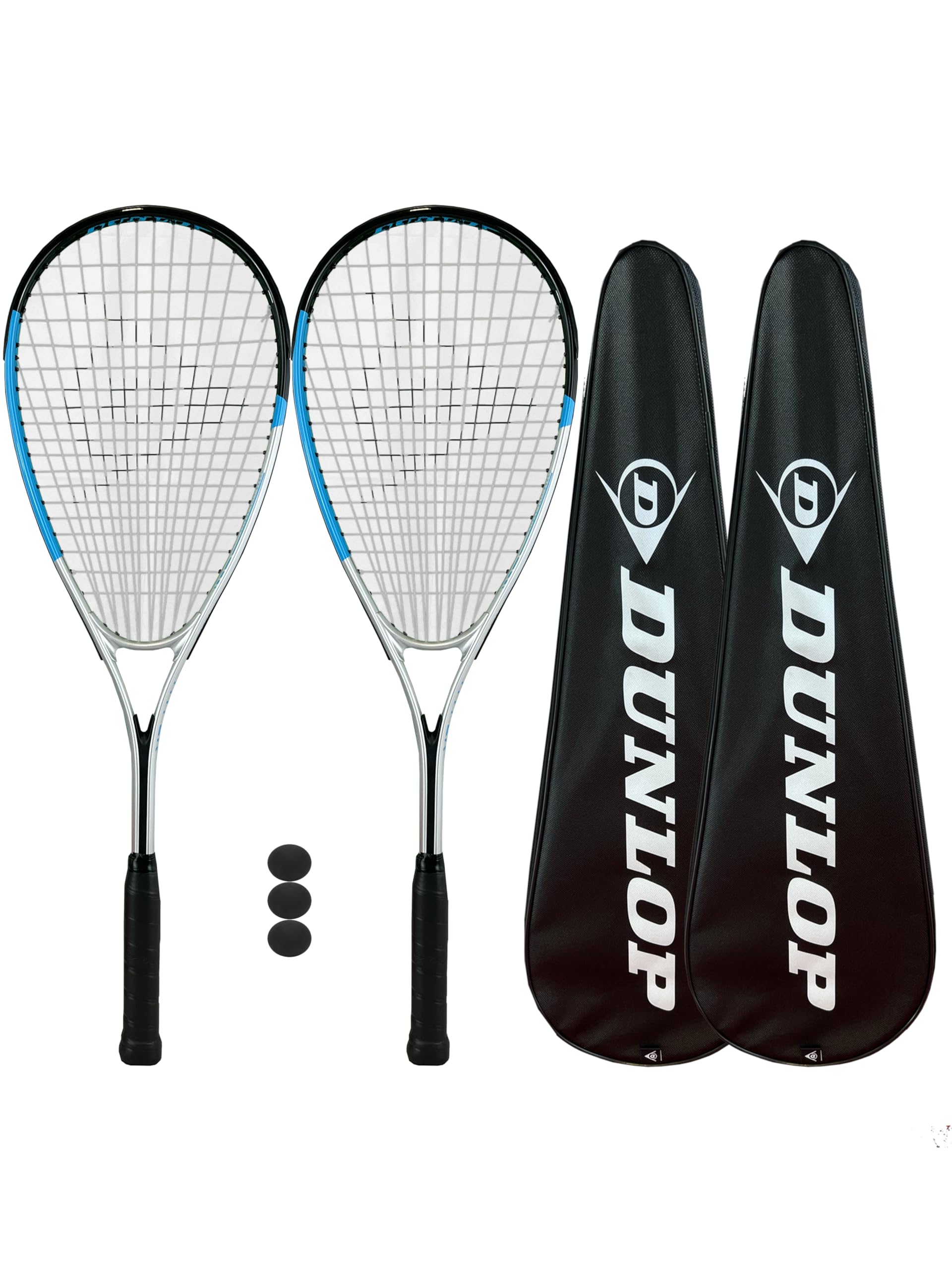 Dunlop Hyper Lite Nano Squash Racket Twin Pack, inc Full Protective Covers & 3 Squash Balls