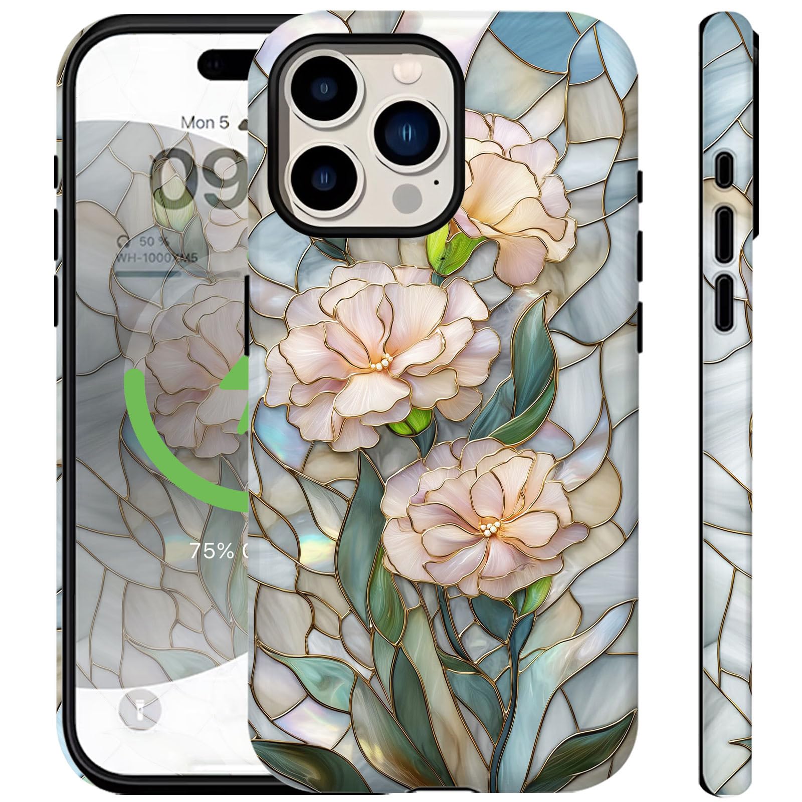 Ceckooty Compatible for iPhone 14 Pro Max Case Cute Aethetic Bloom Flowers Florals Design for Women [Compatible with Magsafe] Rugge Shockproof Anti-Scratch Phone Case for iPhone 14 Pro Max 6.7IN