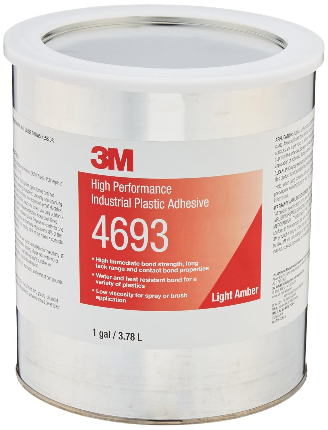 3M 4693 ScotchGrip Plastic Adhesive, Clear 1 Gallon Can (Pack of 1