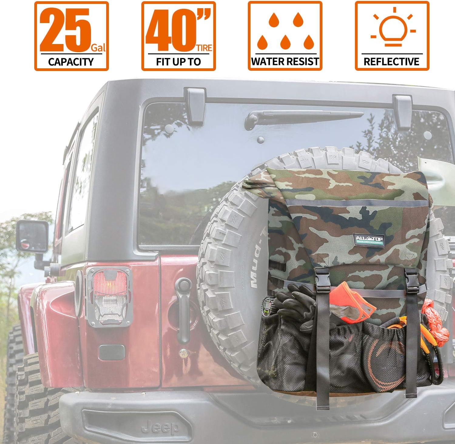 ALL-TOP Overland Series Spare Tire Trash Bag (Woodlang Camo) - Tool & Gear Organizer for Outdoor Off-Road Expedition - Fit up to 40'' Tire: Automotive
