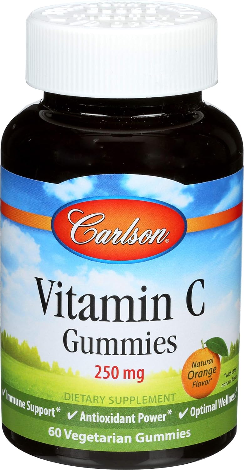 Carlson - Vitamin C Gummies, 250 mg, Immune Support & Antioxidant Power, Optimal Wellness, Orange, 60 Vegetarian Gummies