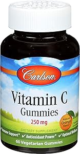 Carlson - Vitamin C Gummies, 250 mg, Immune Support & Antioxidant Power, Optimal Wellness, Orange, 60 Vegetarian Gummies