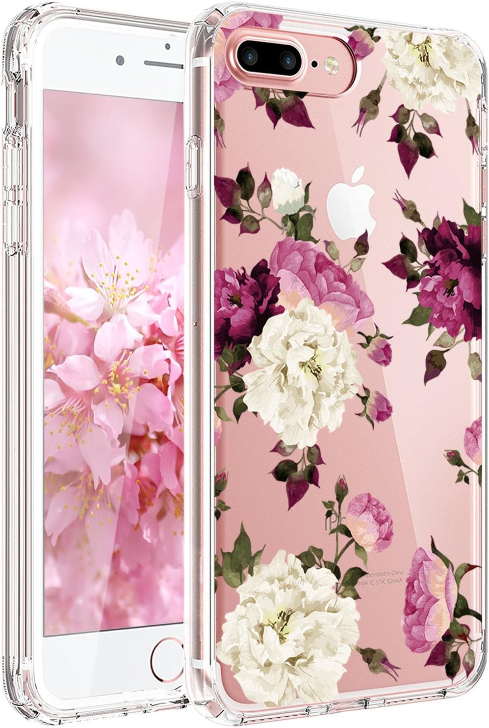 JAHOLAN iPhone 7 Plus Case, iPhone 8 Plus Case Girl Floral Clear TPU Soft Slim Flexible Silicone Cover Phone Case for iPhone 7 Plus iPhone 8 Plus - Purple White Flower