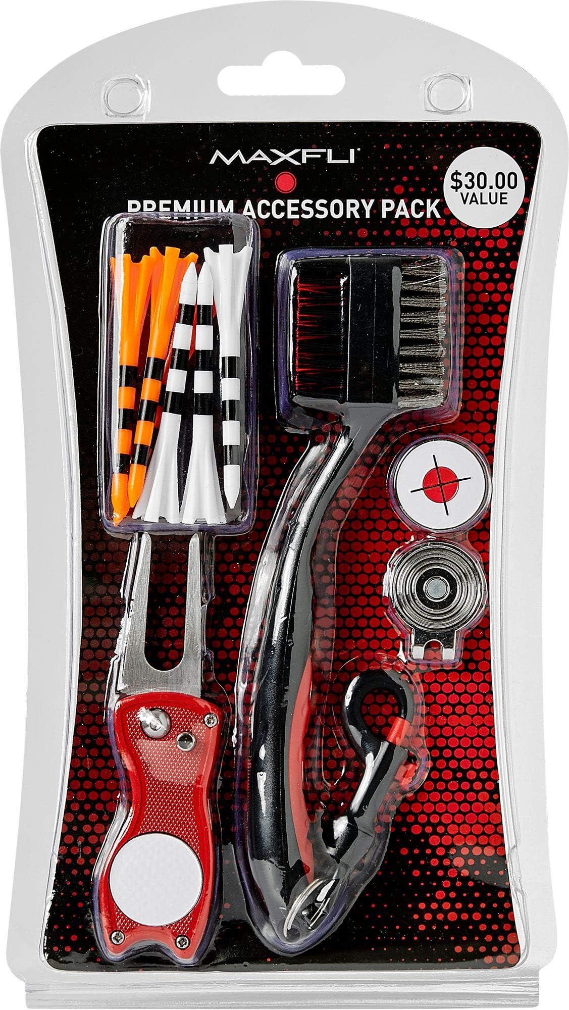 MaxfliGolf Premium Accessory Pack with Tees Brush Divot Tool Ball Marker Cap Magnet