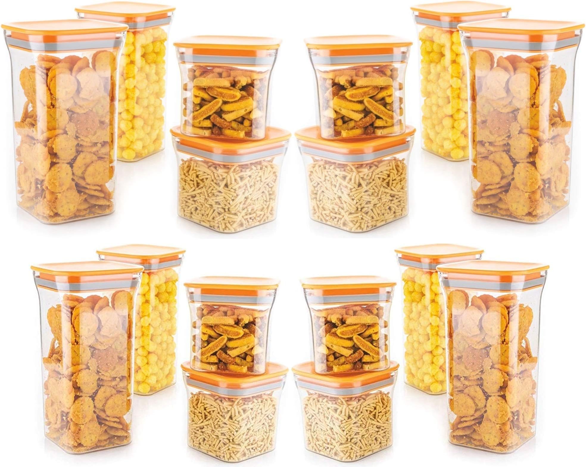 Machak Square Air Tight Food Storage Jar Kitchen Container Set - 16 Pcs | 1100ml x 8, 600ml x 8