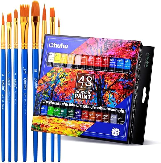 Acrylic Paint Set, Ohuhu 12ml x 48 Colors Acrylic Painting Kit, Non