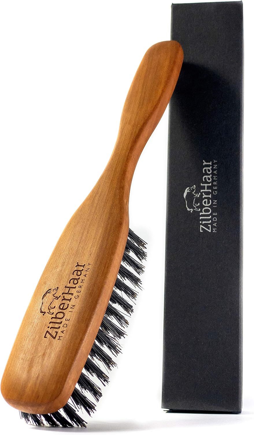 ZilberHaar, Long Hair & Beard Brush, Made From Stiff First Cut Boar Bristles and Pearwood, Perfect Beard Care for Men